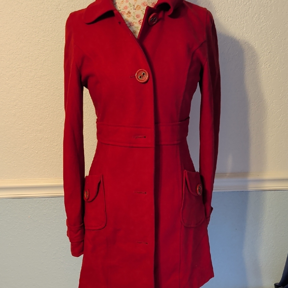 Women's Red Coat by Tulle. Beautiful Wool Overcoat -M / L